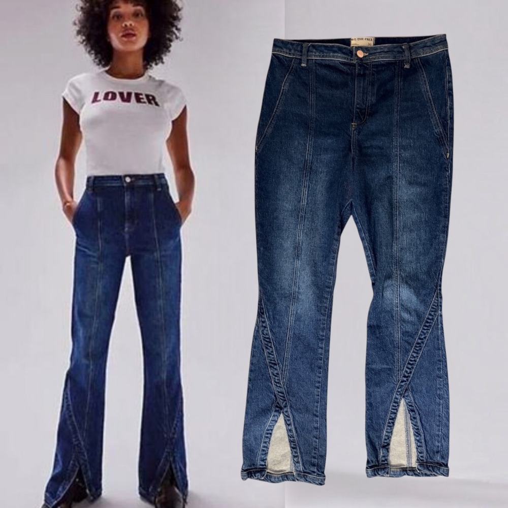 Free People We The Free Good Luck Mid Rise Flare Jeans Blue 30 Curvy